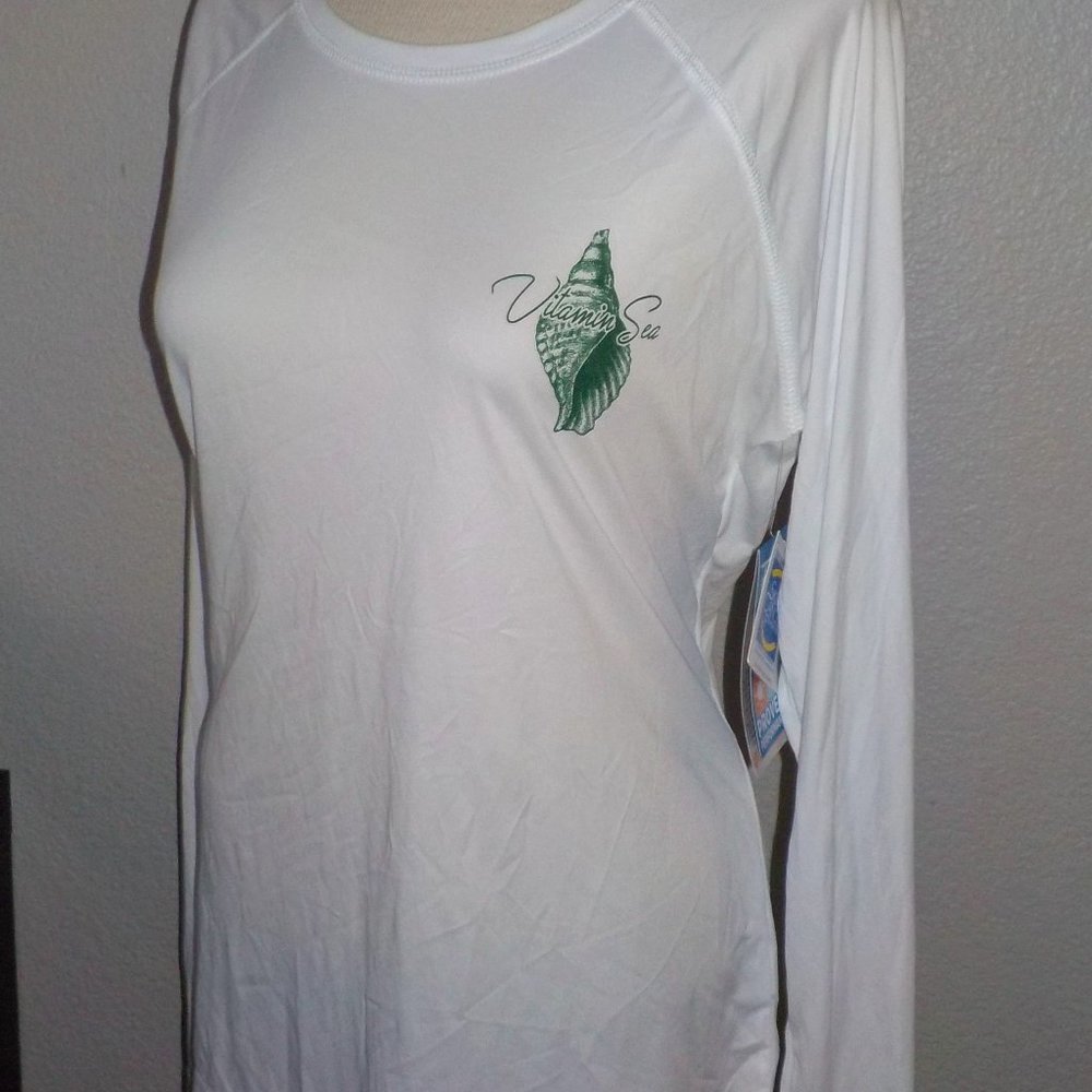 VAPOR APPAREL MS SIZE LARGE WHITE VITAMIN SEA UPF 50+ SUN BLOCK LONG SLEEVE TOP